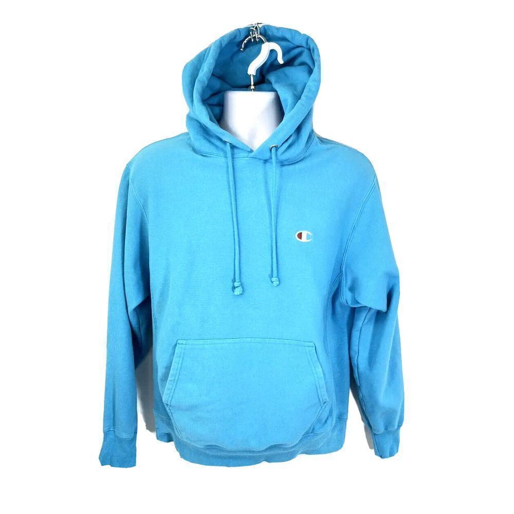 Champion Mens Reverse Weave Hoodie Sweatshirt Medium Rare Blue‎ Color Y2K